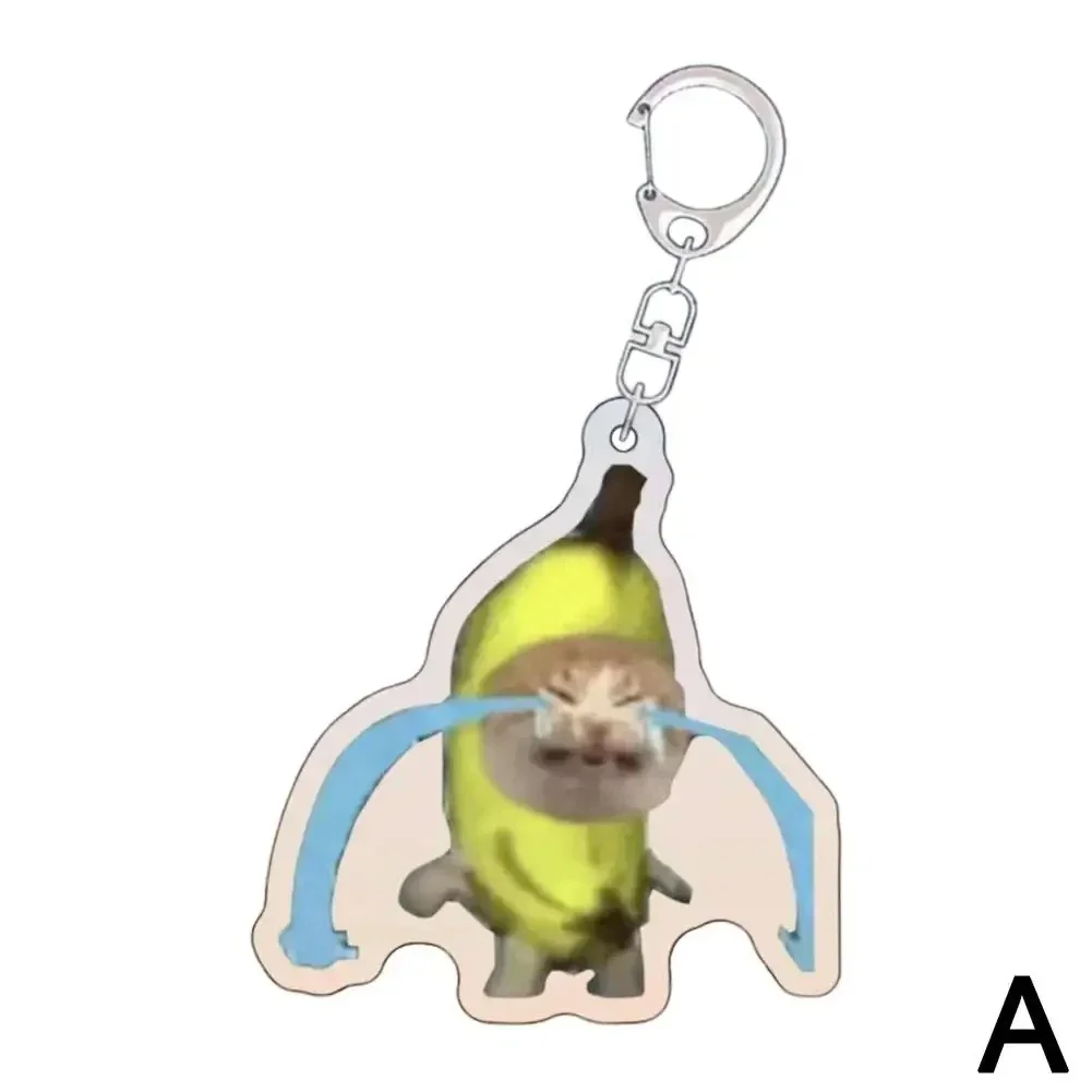 2024 Happy Banana Cat MEME Key Chain Mobile Phone Chain Keyring Student Gift Funny Cat Bag Pendant Lanyard Happy Cat Keychain