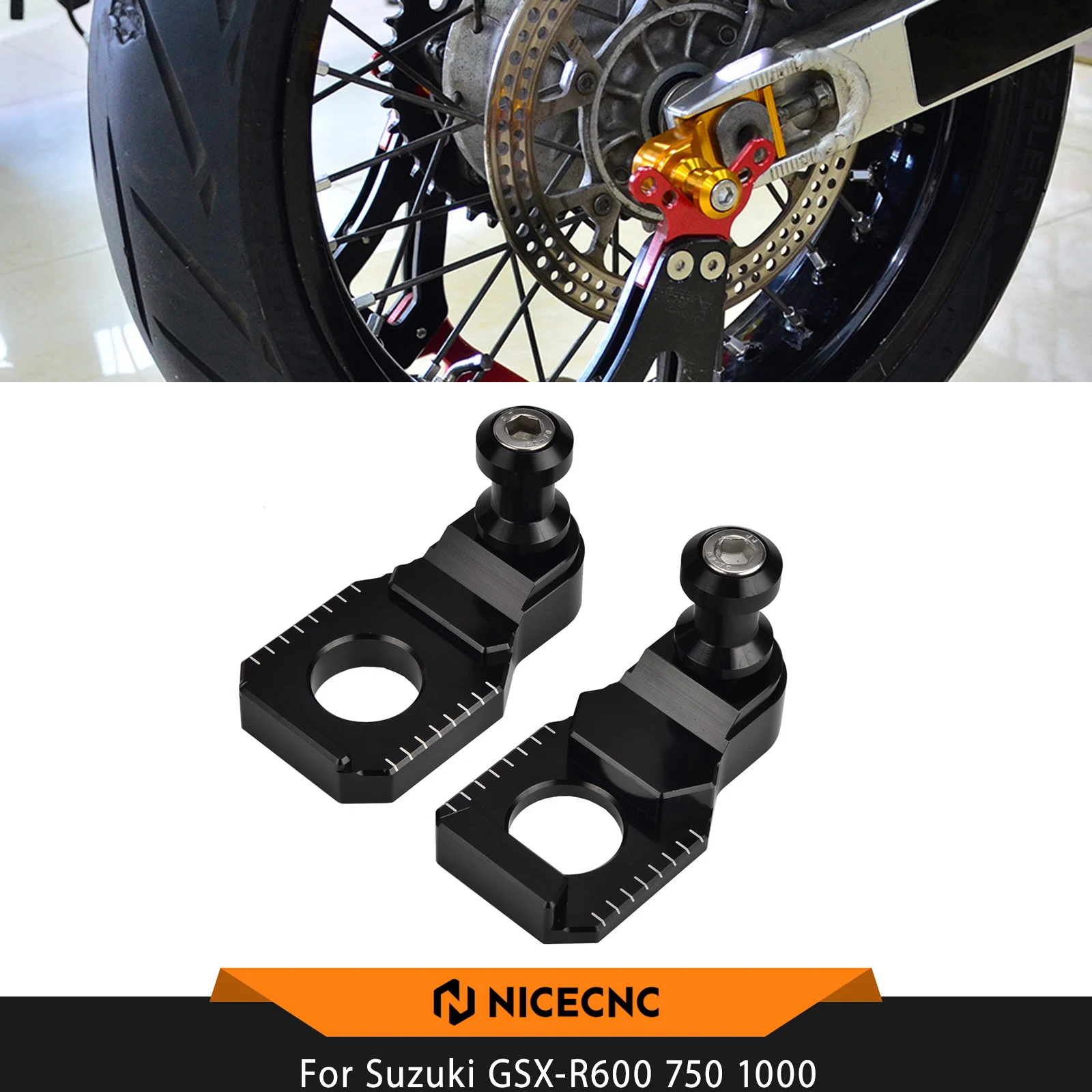 For Suzuki GSXR600 GSXR750 00-09 Racing Axle Block Slider Swingarm Spools Chain Adjuster GSXR1000 01-18 1300 Hayabusa 2008-2019
