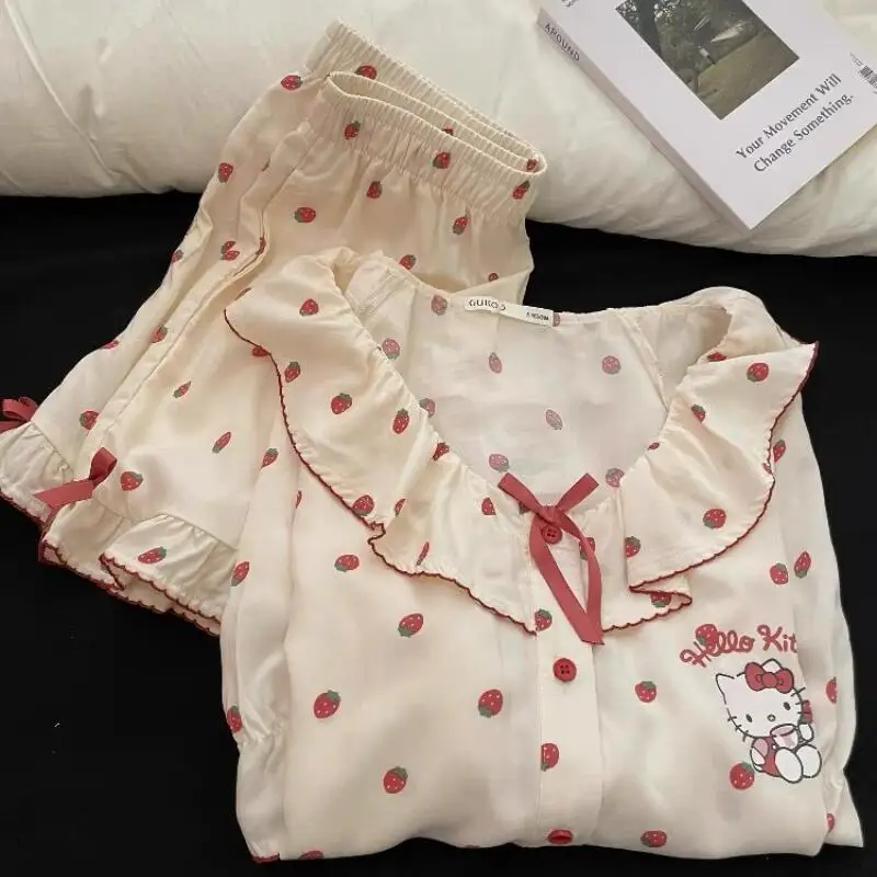 

2026 New Women's Pajama Set Cute Pink Gold Embroidered Short Sleeve Pajama Soft Student Cartoon Home Clothes