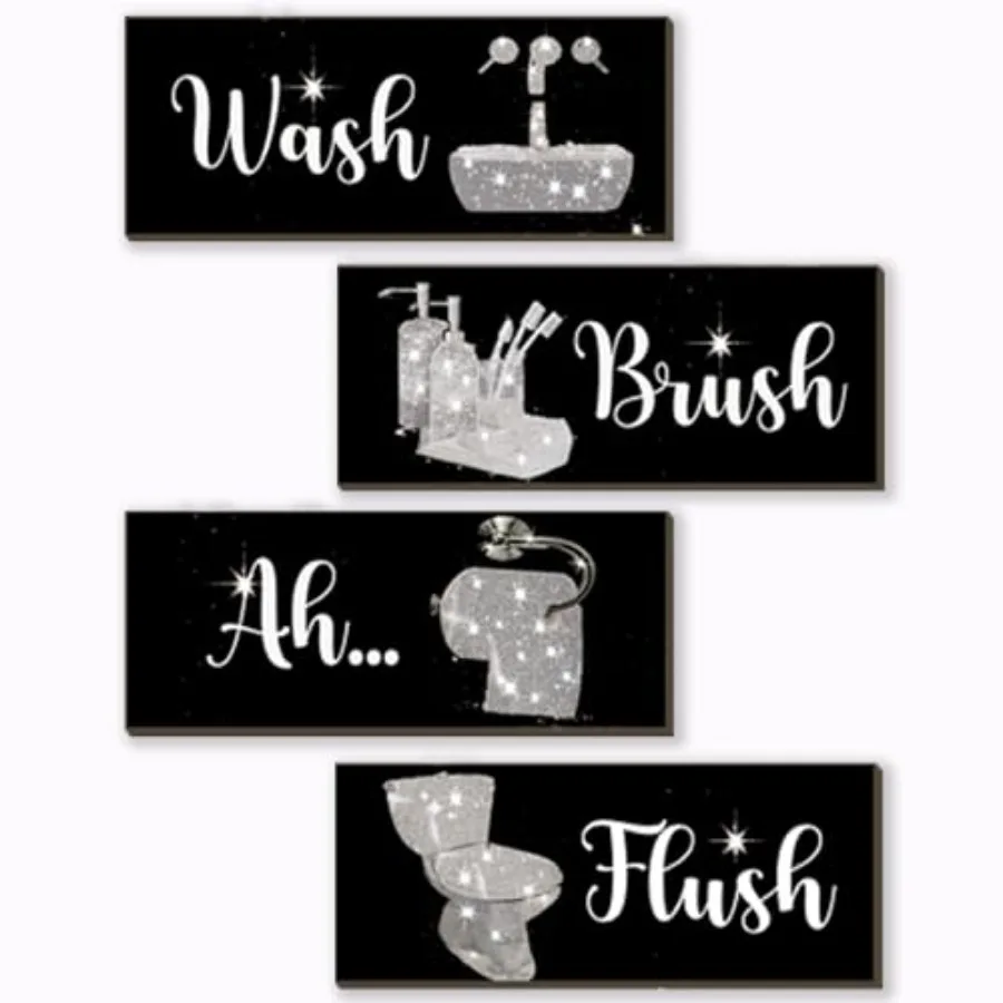 

Pcs Bathroom Decor Funny And Black Wall Art Wooden Bathroom Accessories Modern Funny Glitter Set for Home Toilet