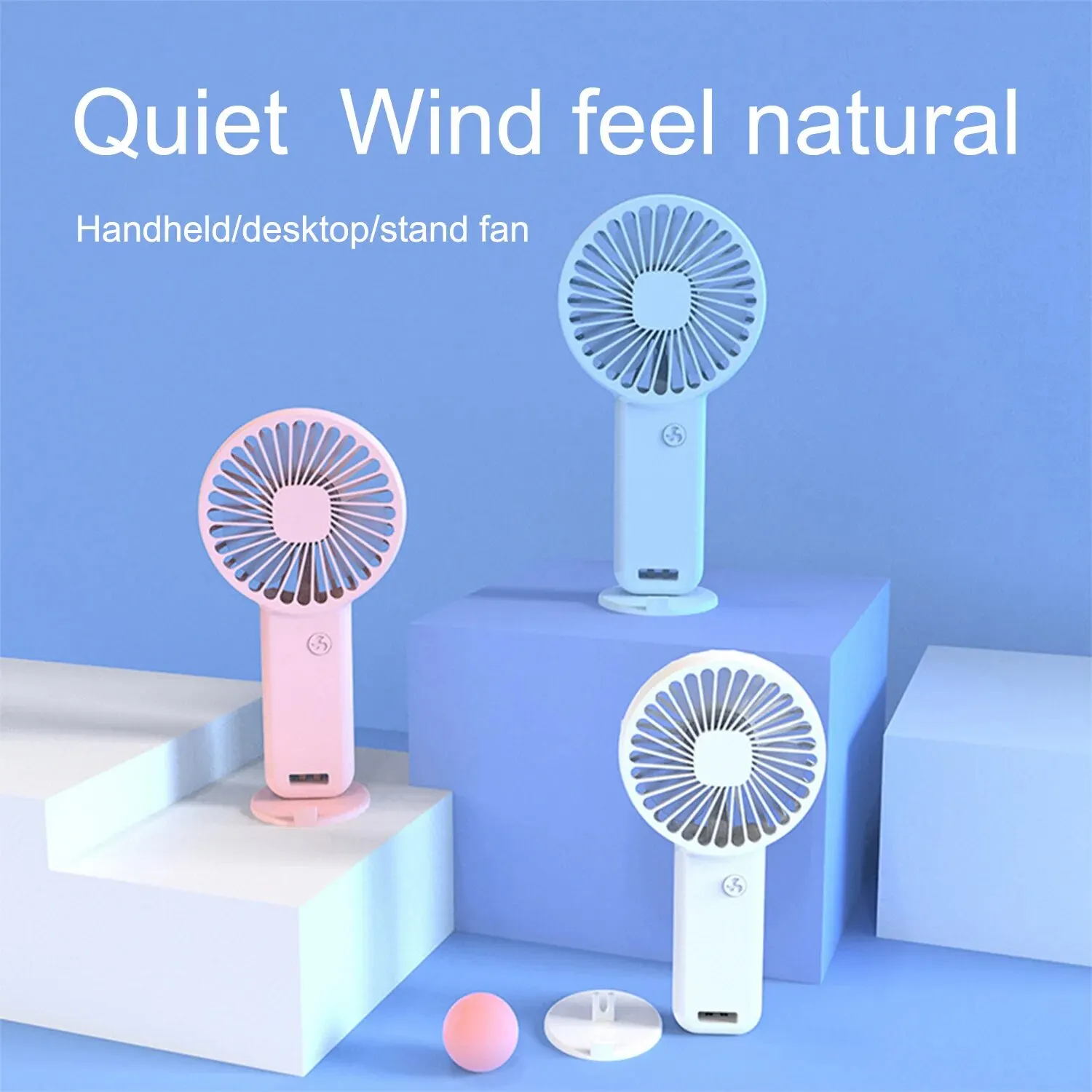 Minimalist Handheld Fan Lightweight 3 Wind Speeds Mini Fan Rechargeable Long-lasting Stand Fan for Daily Use