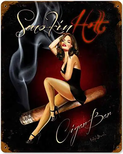 Vintage Style Metal Tin Sign 8x12inch Pin Up Girl Smokin Hot Cigar Bar Metal Tin Sign Nostalgic Metal Sign Home Decor for Club B