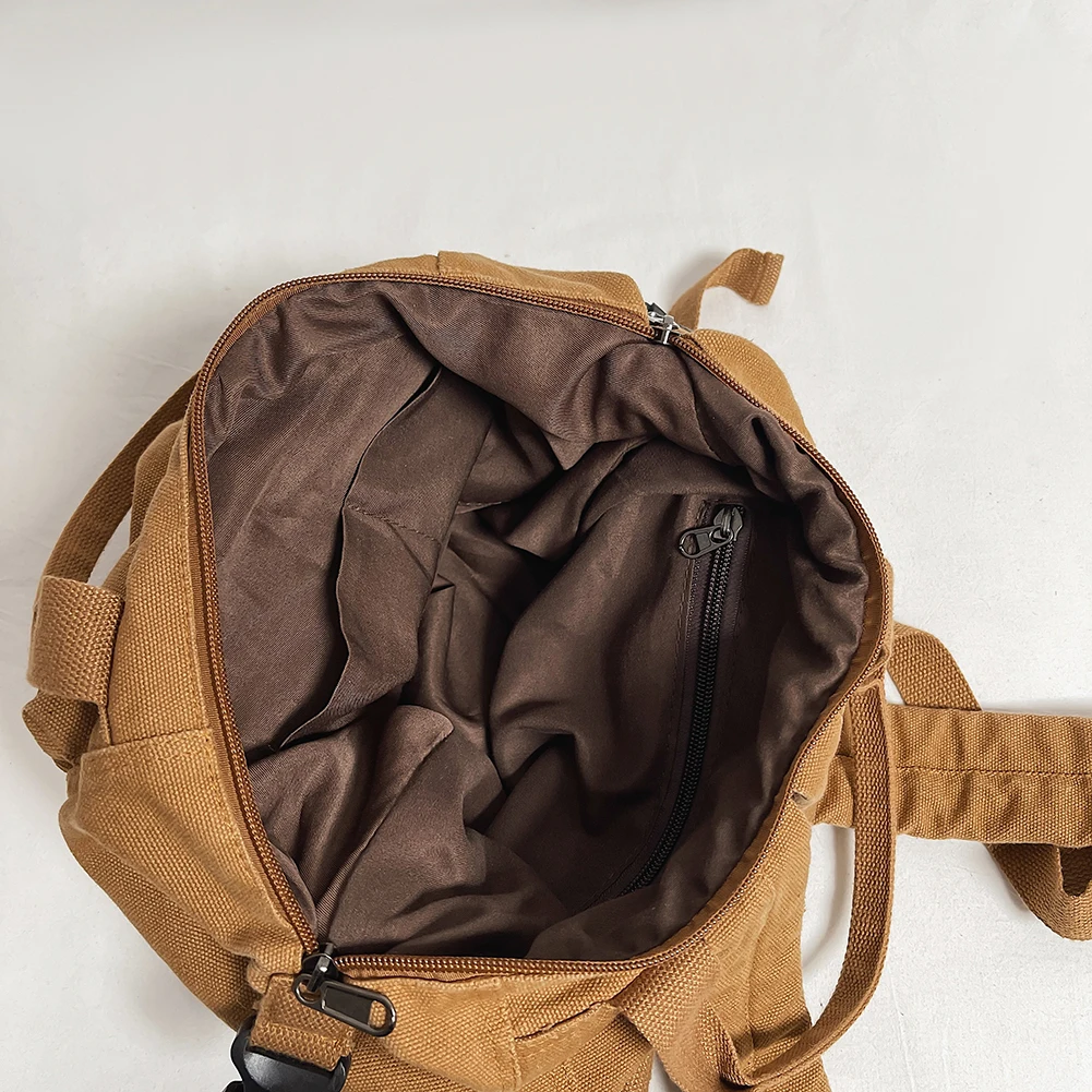 Vintage Canvas Bookbag 2024 Women Solid Color Schoolbag Large Capacity Simple Knapsack Casual College Backpack Students Rucksack