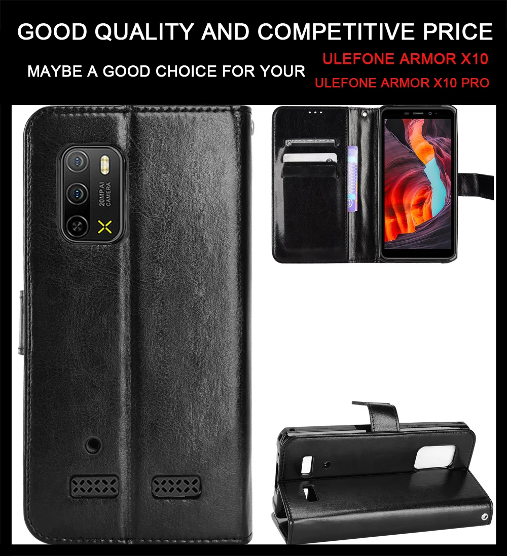 Moda carteira de couro do plutônio caso capa para ulefone armadura x10 x10 pro flip telefone protetor volta escudo com suportes cartão