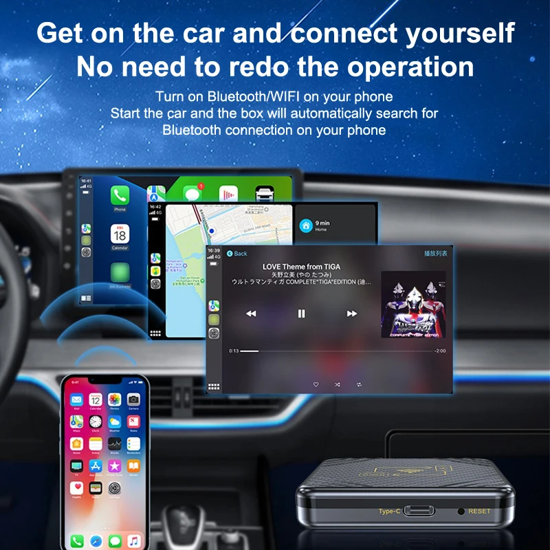 Adaptateur CarPlay filaire vers sans fil, 2 en 1, Android Auto Smart Dongle Box, système intelligent de voiture pour autoradio avec CarPlay filaire