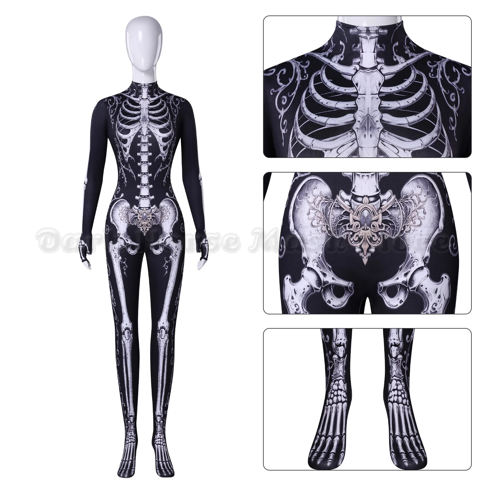 Halloween Cosplay Zombie Scary Skeleton Printed Bodysuit Halloween Party CostumeWomen Zenti Jumpsuit Day of the Dead