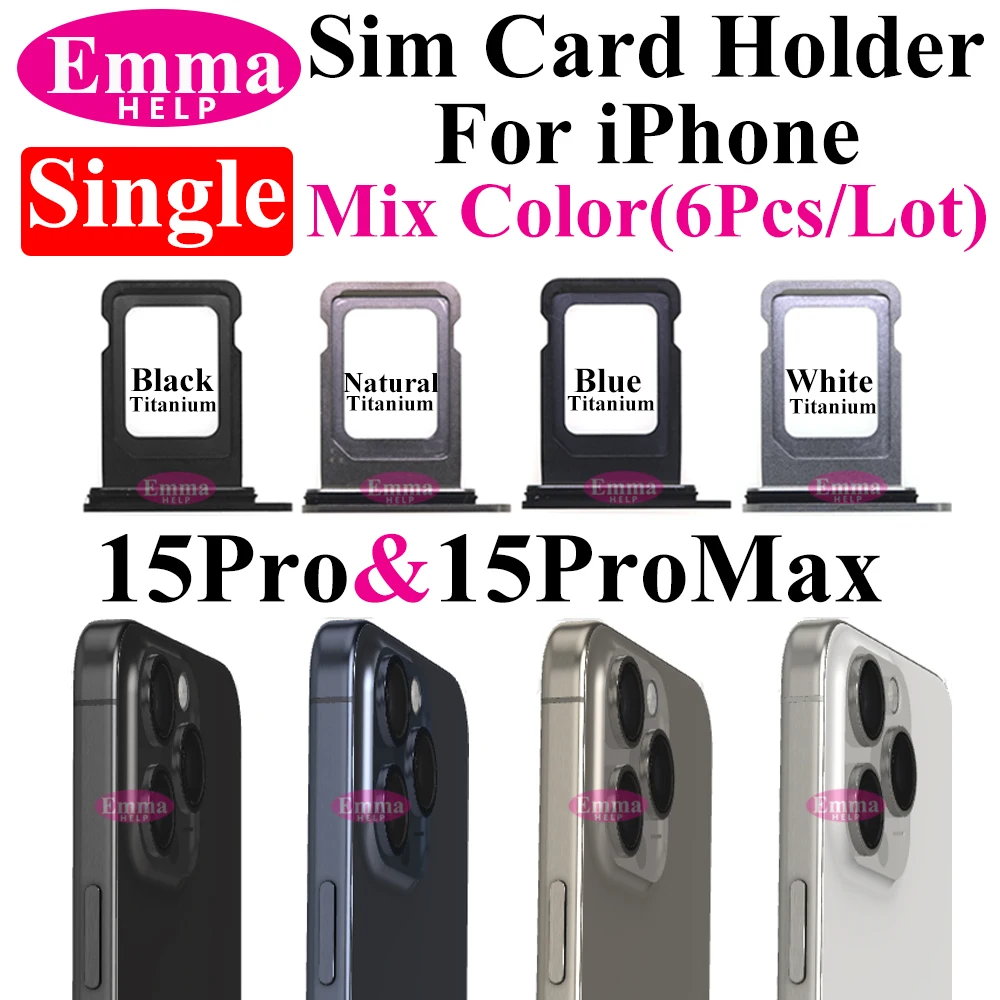 6pcs Single Sim Card Tray Holder for iPhone 15 14 Plus 12 13 11 Pro Max X XR XS Sim Nano Adapter Slot Fix Parts