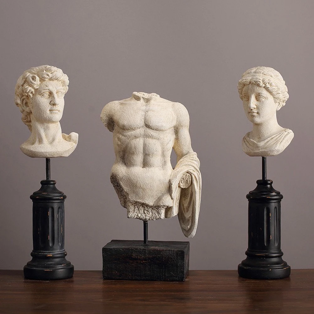 Antike amerikanische Halbkörper-Büstenskulptur – handbemalte Porträtstatue aus Kunstharz, Vintage-Studienraumdekoration, Sammler aus dem 19. Jahrhundert