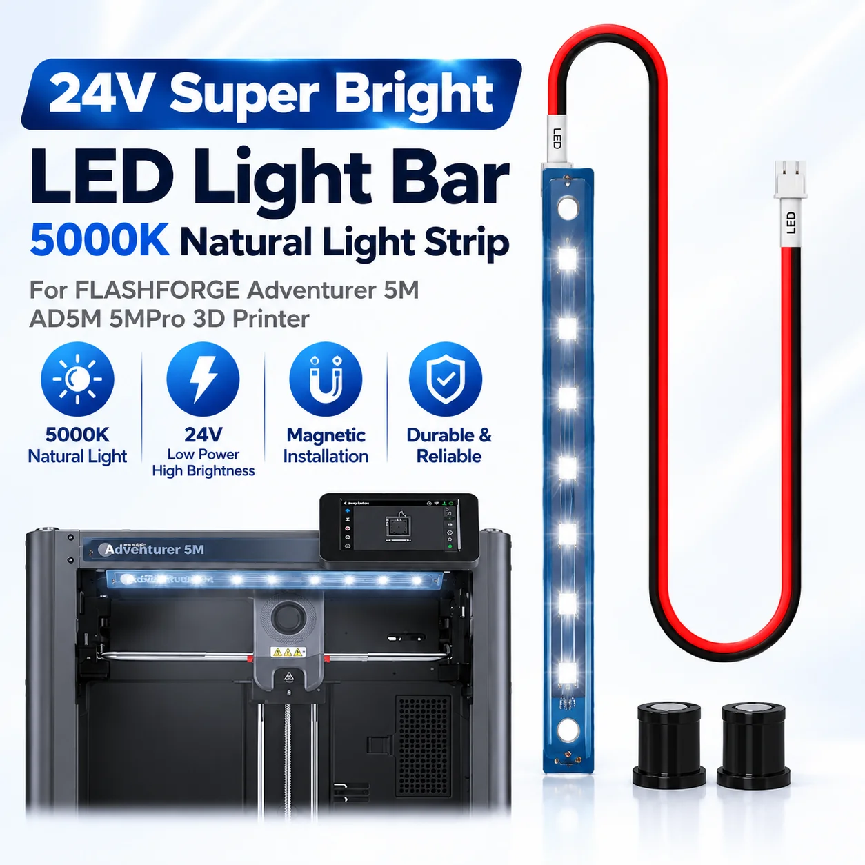 For Flashforge AD5X / Adventurer 5M / 5M Pro Light Strip Super Bright Led 24V Light Bar AD5X Light Strips 3d Pinter Accessories