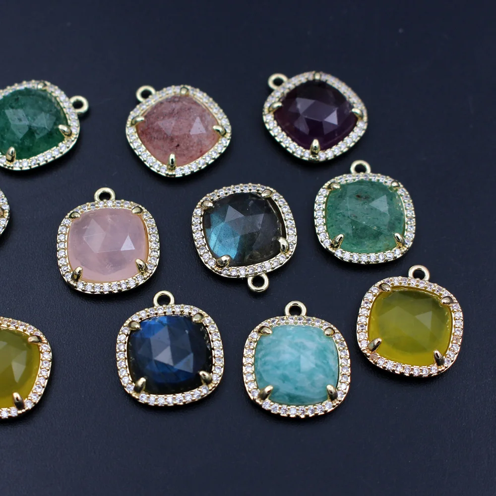 

10pcs DIY Jewelry Accessories Faceted Natural Stone Square Shape Cute Pendant Charms CZ Paved