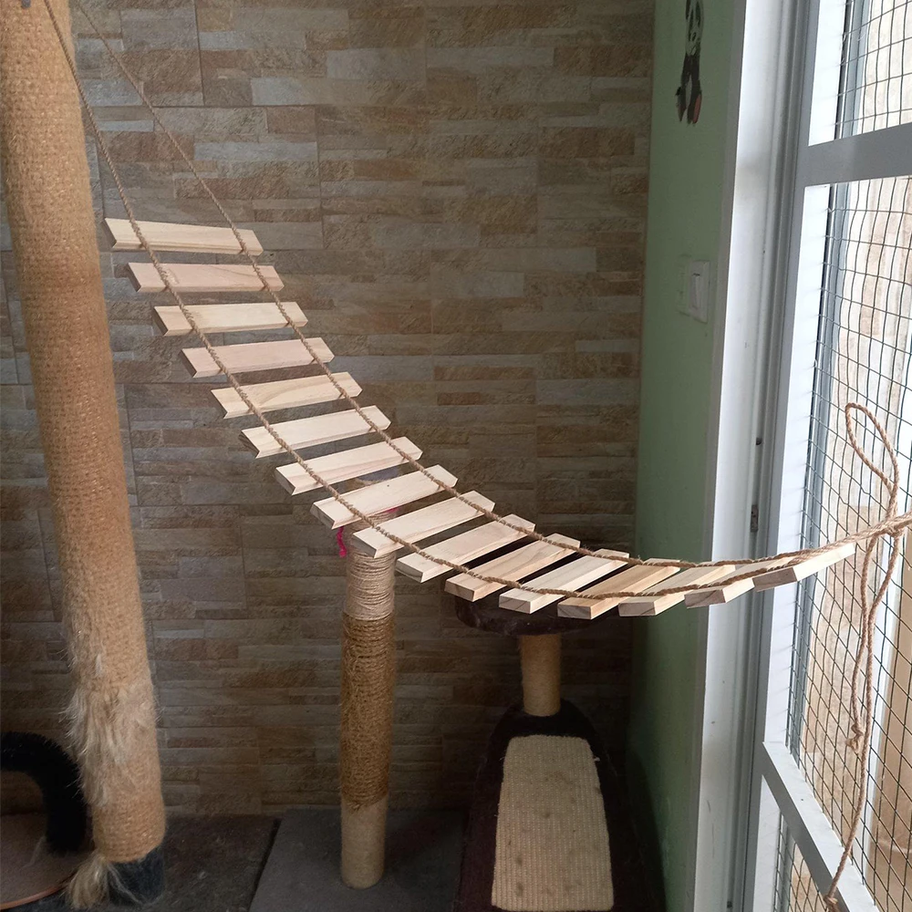 Various Sizes Of Cat Drawbridge Ladder Sisal Rope Ladder Durable Solid Wood Rope Ladder Pet Activity Hammock Indoor Furniture