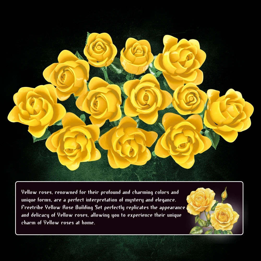 Novo criativo amarelo rosa buquê blocos de construção conjunto diy ornamento romântico mesa decoração presente dos namorados para mulher