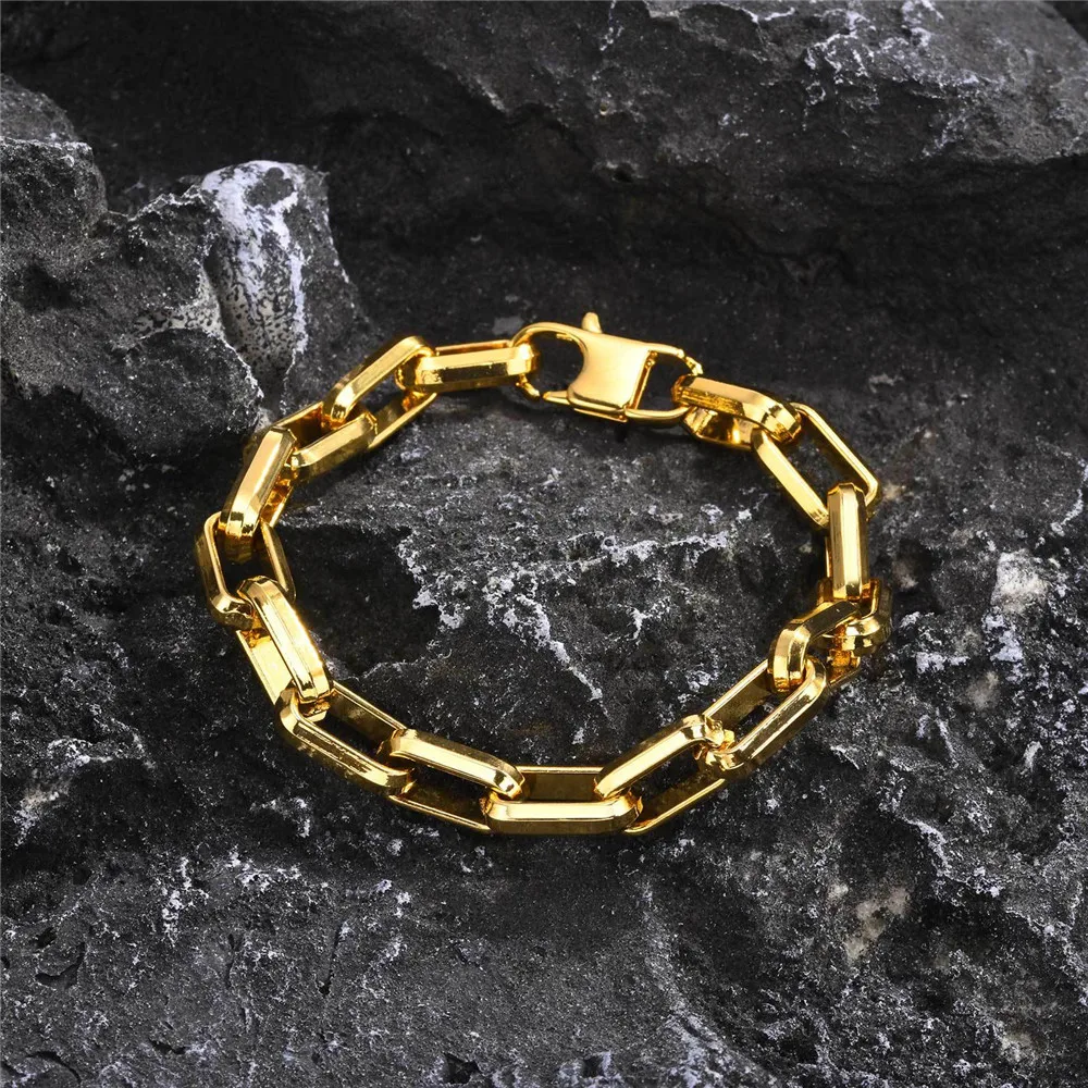 MKENDN Punk Rock Men Rectangle Chain Bracelets Gold Black Color Waterproof Stainless Steel Square Chain Wristband pulseira Gifts