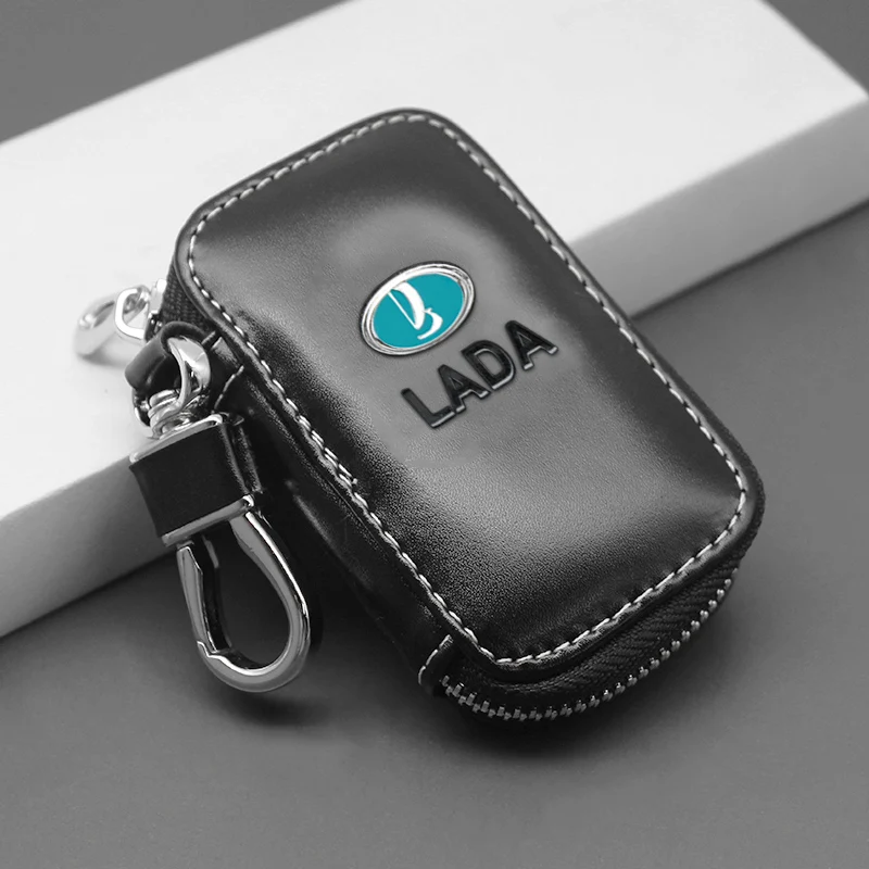 Universal Leather Car Logo Key Case Keyring Storage Box For Lada Niva Vesta Samara Kalina Priora Granta Largus Xray Accessories