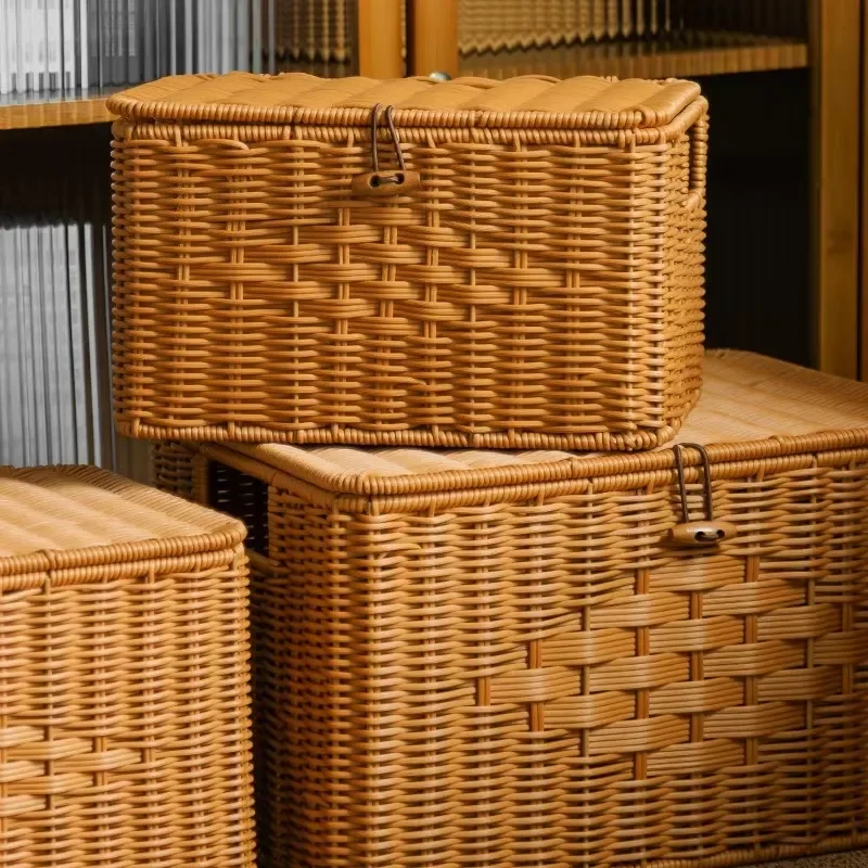 Large Rectangular Plastic Woven Storage Basket for Clothes Toys and Books Family Organization