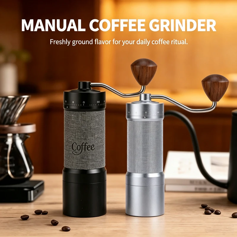 Hand-Crank Coffee Bean Grinder, CNC Stainless Steel Core Manual Coffee Grinder, Home-Use Coffee Bean Grinder