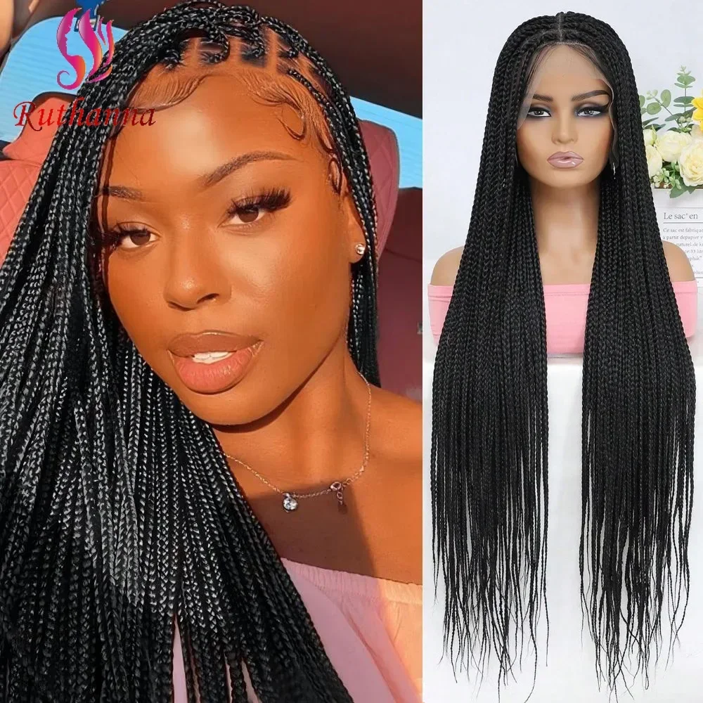 Full Lace Box Braided Wig 32inch Synthetic Afro Dreadlocks Wigs For Black Women Crochet Hair Baby Hair 3X Twist Braids Wig Daily