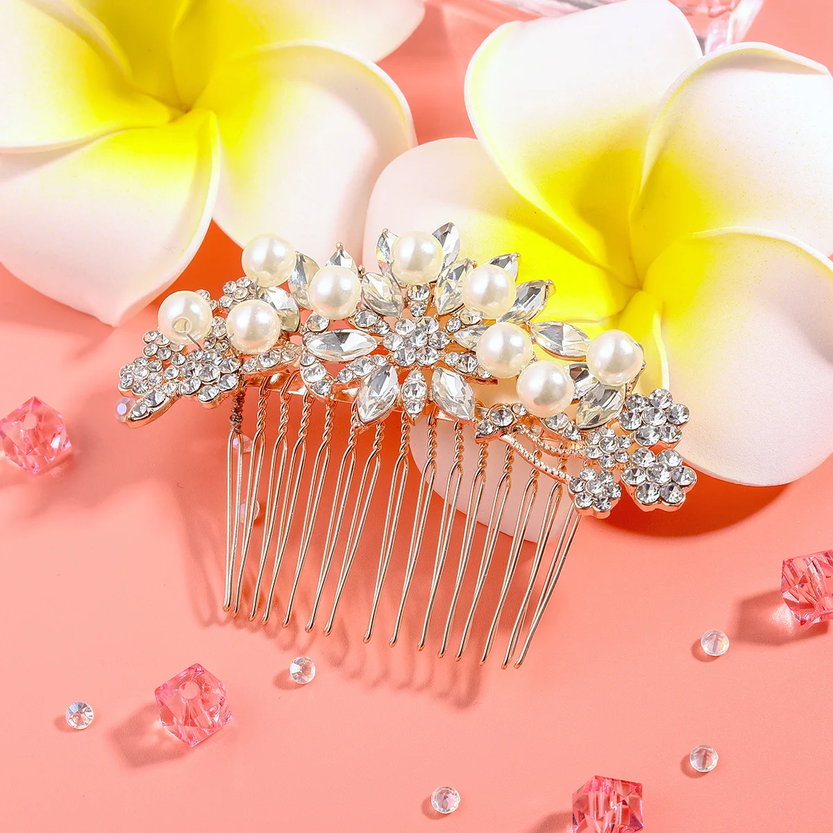 

1Pcs Elegant Bridal Hair Comb Simulated Pearl Crystal Durable Use Wedding Prom Party Accessories Rose Gold Bridal Hair Comb