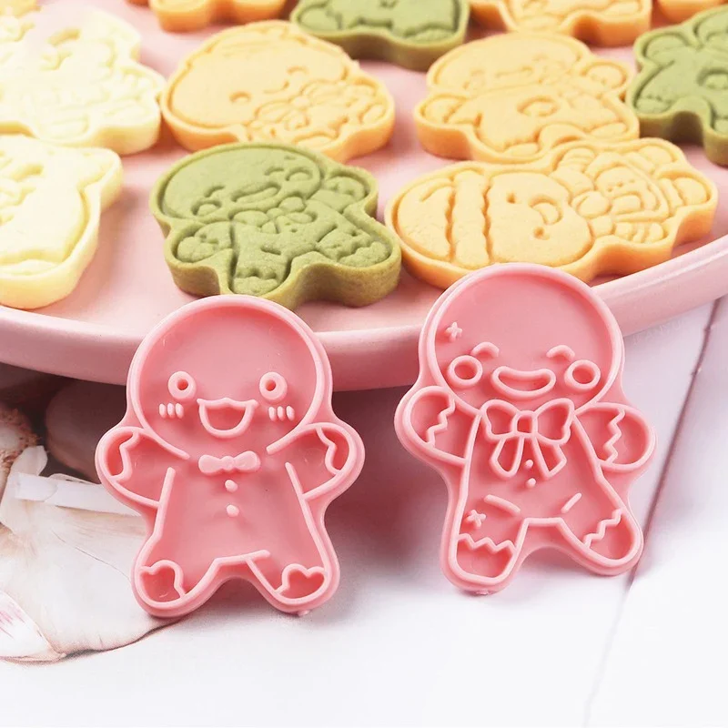 Christmas Cookie Cutter Gingerbread Man Stamp Mold Kids Christmas Party Embosser Biscuit Mold New Year Navidad Baking Decoration