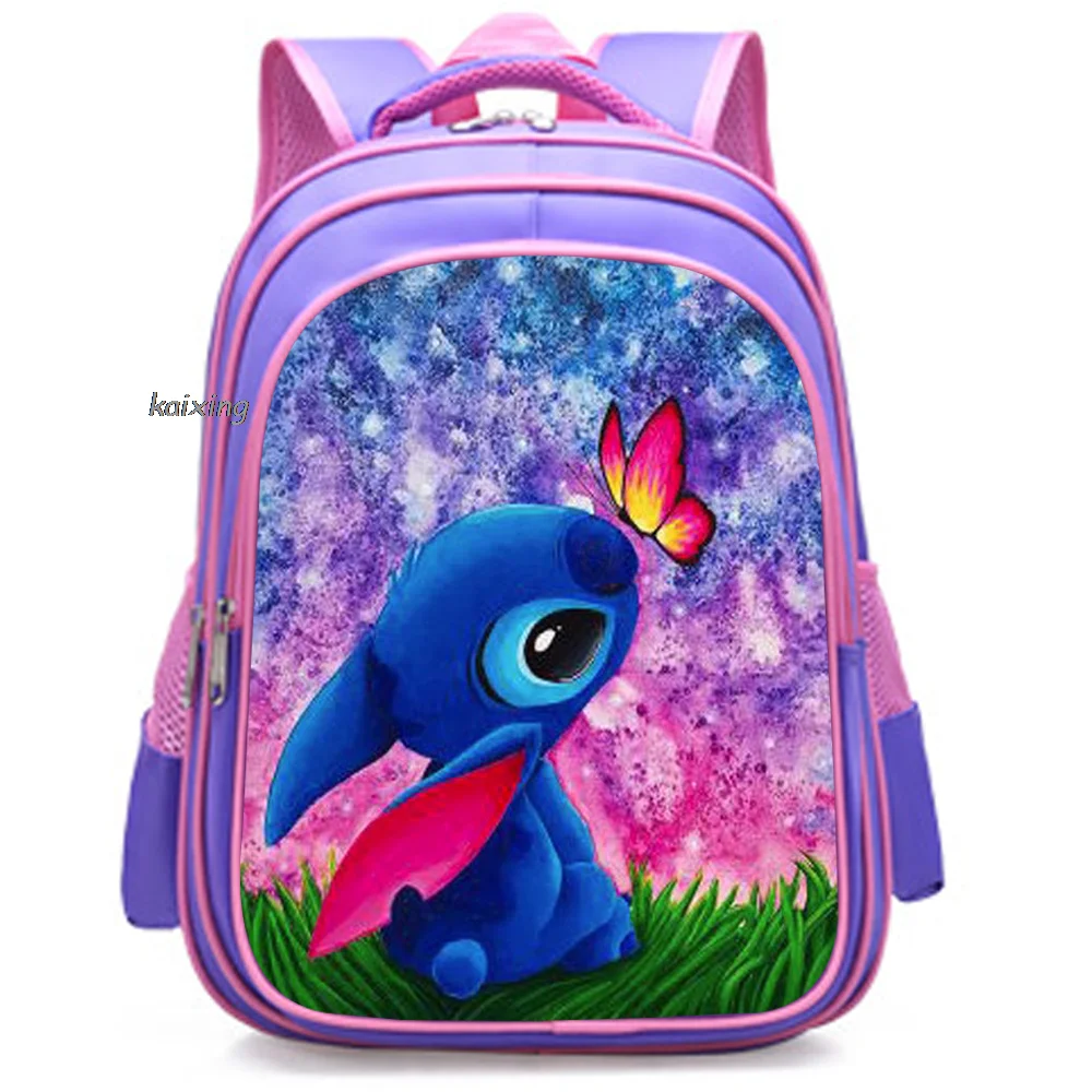 16 inch Backpack Lilo And Stitch School Book Bag Zipper Messenger Teens Children Boy Girls Students School Best Gift Purple Rose