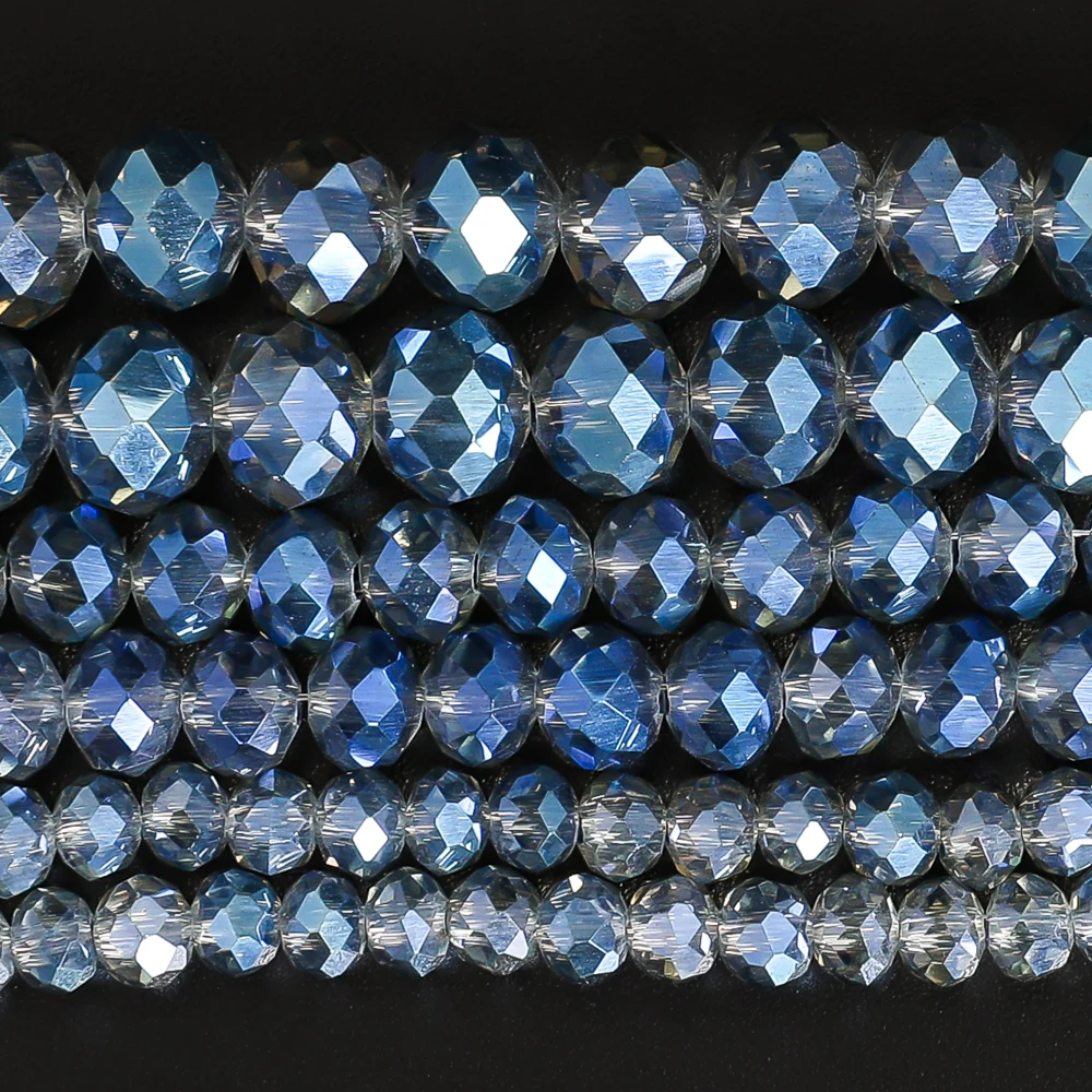 High-Quality Crystal Glass Beads Plated In Ink Blue Near-Perfect Spherical Shape Bulk Loose Beads for Jewelry Making 4/6/8mm