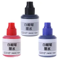 12ml Refill Ink Erasable Whiteboard Marker Pen Inks Black Red Blue 3 Colors Instantly Dry Office Supplies
