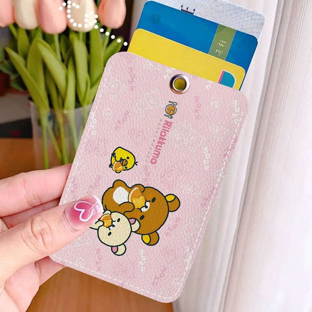 R-Rilakkuma Style PU Access Card Holder With Keychain - Executive Protection For Bank Card,Subway, Bus Card Case