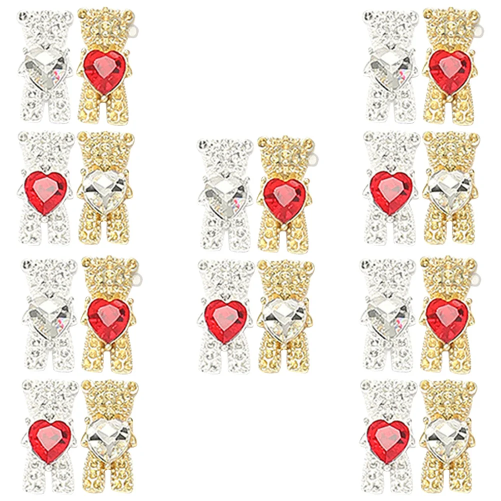 20 Stück glänzende Bären-Nageldekoration, 3D-Metall-Strasssteine für kreatives DIY-Maniküre-Design, modisches Nagelkunst-Zubehör