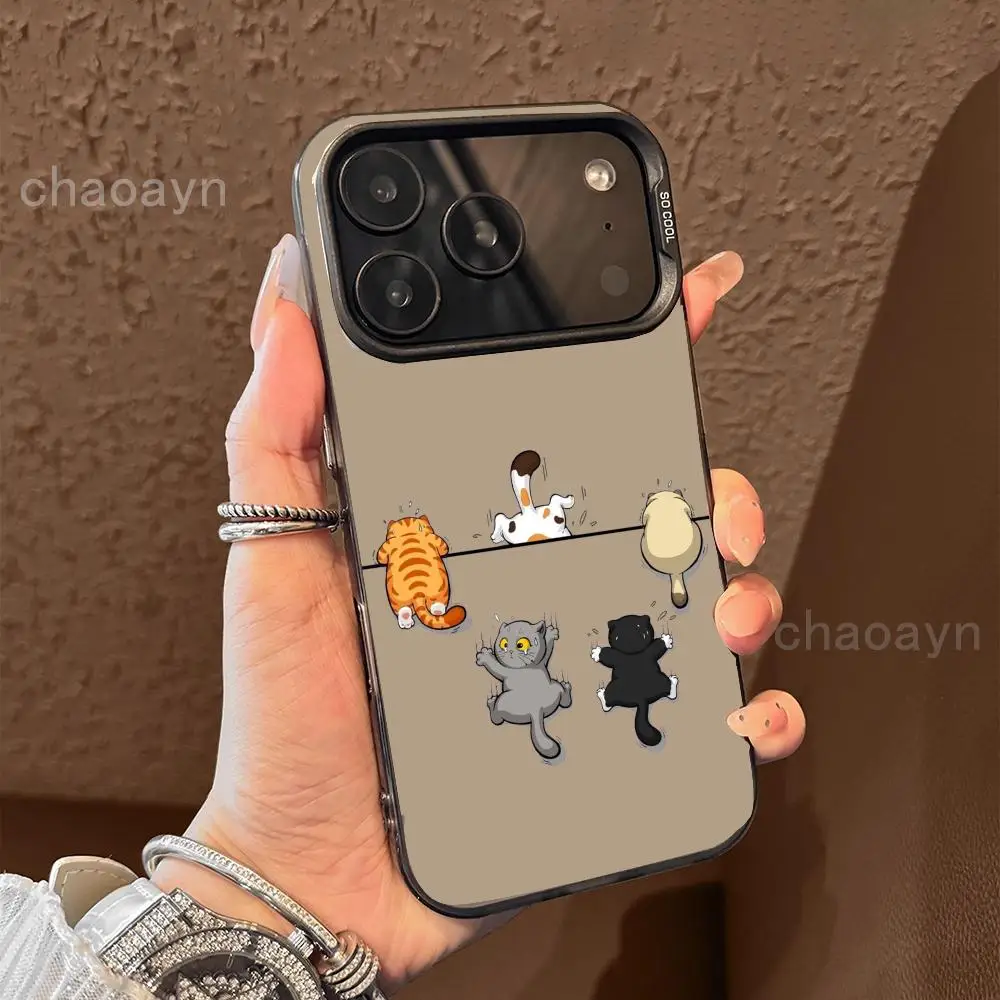 고양이 백 패턴 폰 케이스 아이폰 17 16 15 14 13 12 11 프로/맥스/플러스용 방수 및 충격 방지 백 커버