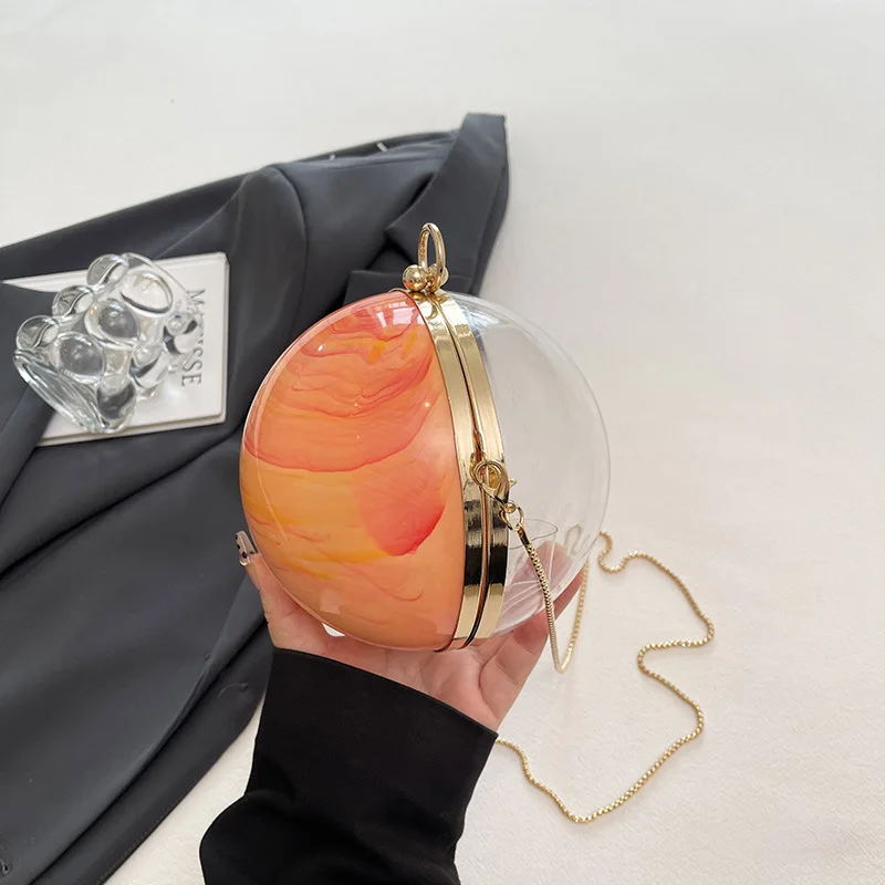 Borsa a sfera rotonda Mini borsa a tracolla in acrilico Borsa a tracolla a catena trasparente per donna Borsa a tracolla rigida multy color