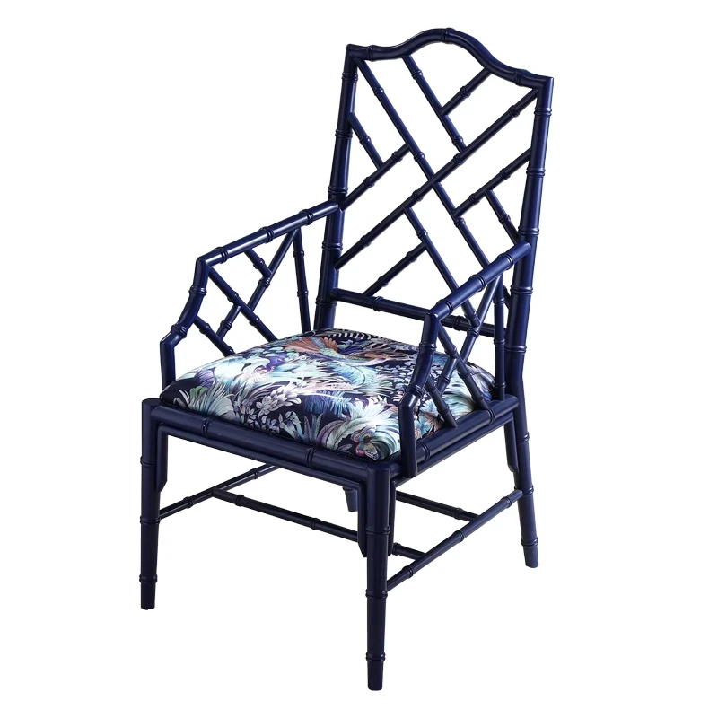 

Medieval French style Chinese style bamboo joint study classical leisure chair tea house hollowed out old dining chair high-end