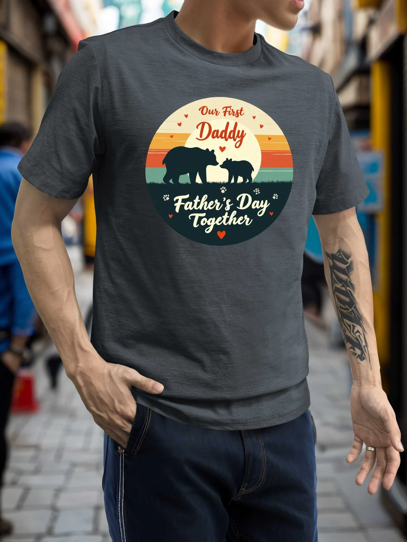 Our First Daddy Father's Day Bear Silhouette T-Shirt 100% Cotton O-Neck Short Sleeve Summer Casual Mens T-shirt Streetwear