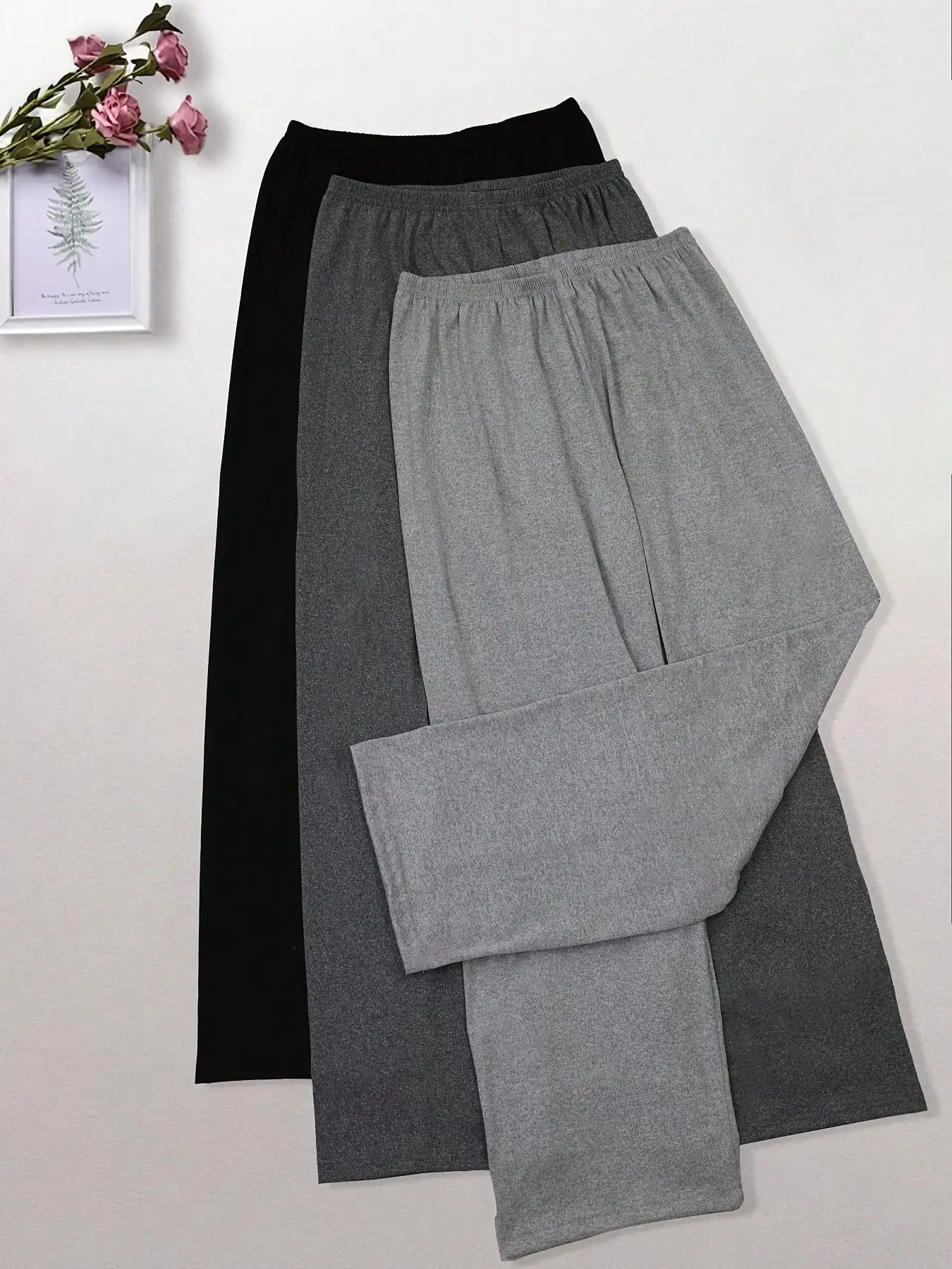 

Women's 3-Pack Solid Color Pajama Pants - Soft Polyester Knit, Elastic Waist, All-Season Lounge Trousers