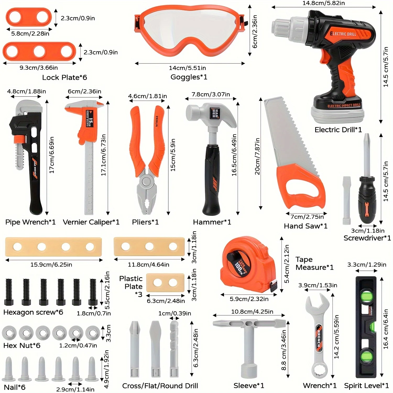 Set da 44 pezzi Kit di strumenti per giochi di finzione con trapano elettrico Scatola giocattolo per strumenti di costruzione per bambini Ragazzi e ragazze con sedia