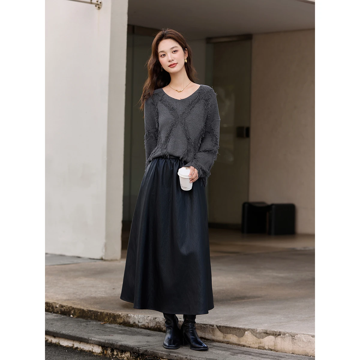 VIMLY-suéter de ambiente Retro para mujer, jerséis de cuello redondo con flecos de rombos, prendas de punto versátiles a la moda, otoño 2025 30350