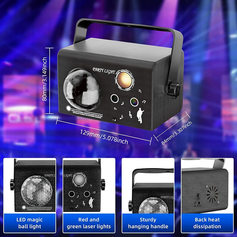 

Uponelite Party Lights, Disco Light, Rgb 3 Lens Sound Activated Dj Strobe Stage Lights for Parties Birthday Christmas Wedding