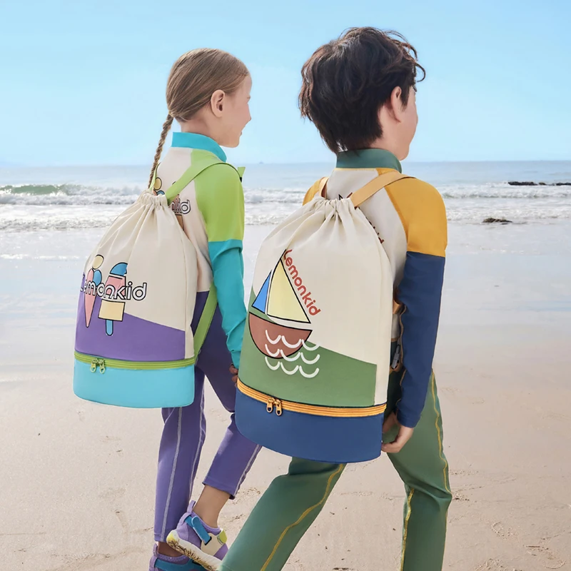 

Детская сумка для плавания Рюкзак на шнурке с отделением для обуви и влажным карманом Сумка для хранения для мальчиков и девочек для плавания на пляже и тренажерном зале