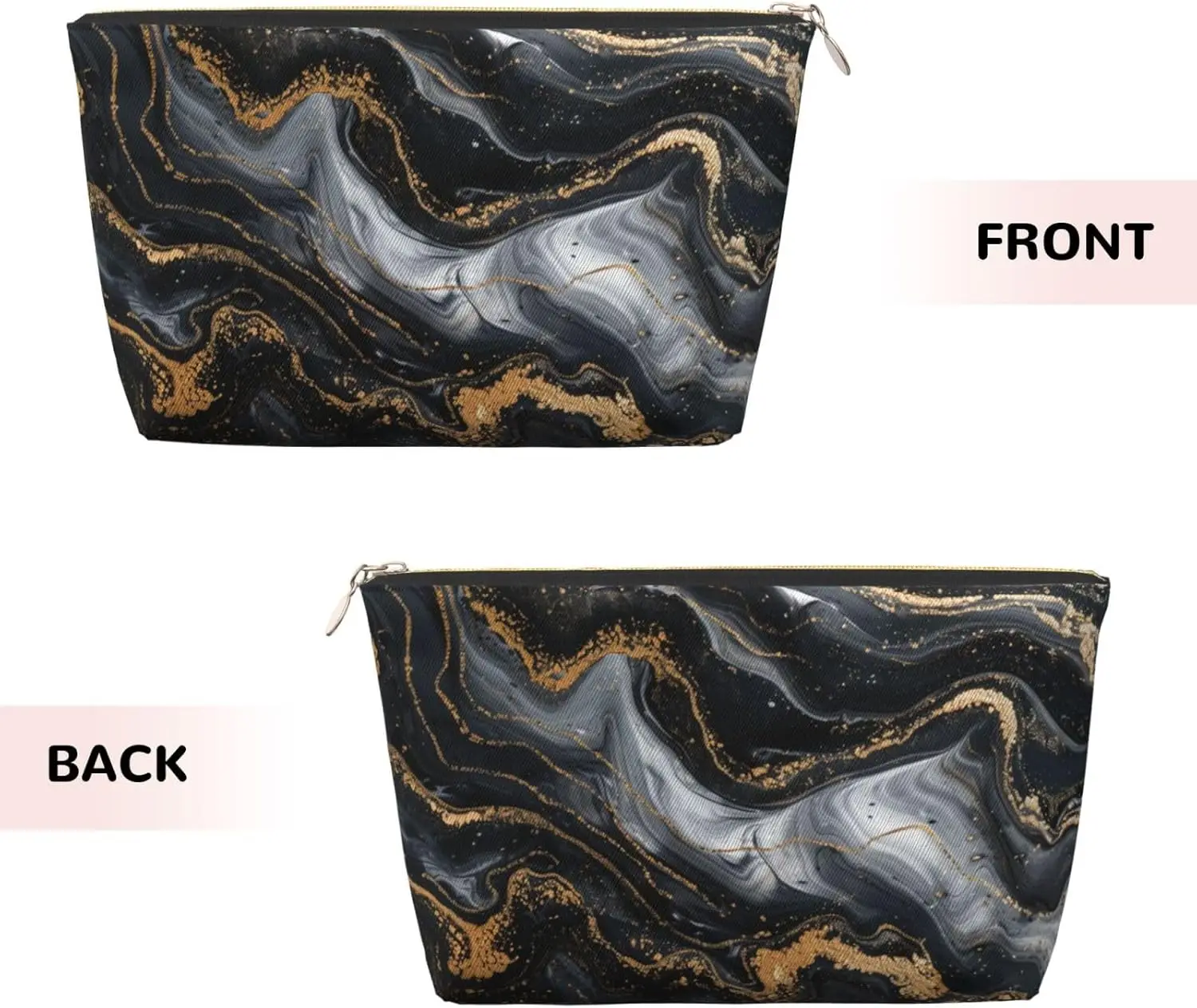 Bolsa de cosméticos de mármol negro dorado bolsa de maquillaje abstracta organizador de artículos de tocador de viaje cremallera impermeable para mujeres