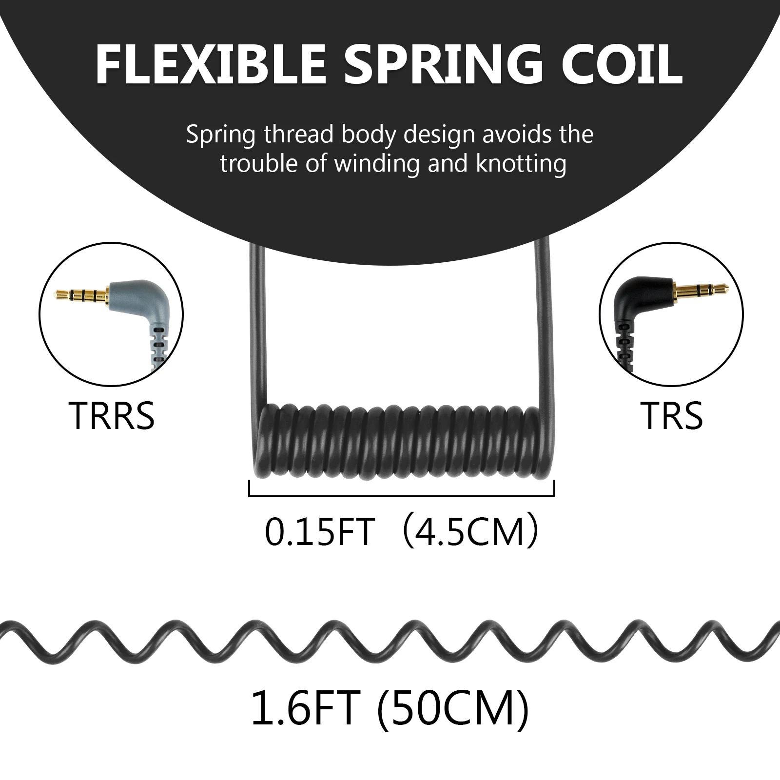 Geekria for Creators 3.5mm TRRS to TRS Coiled Right Angle Microphone Cable 1.6 ft / 50 CM, Compatible with Rode SC7, VideoMicro