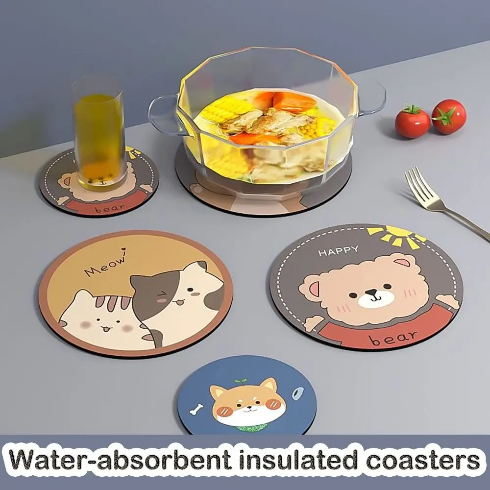 S/L Coasters Special Design Round EVA Placemats Bear Dog Cat Waterproof Bowl Dish Pot Mats Home Kitchen