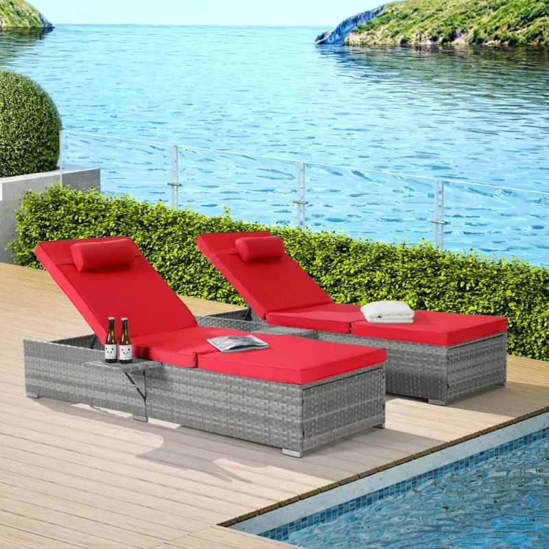 Outdoor Lounger Set 2-piece, suitable for patios, pools, beaches, rattan loungers with adjustable backrests