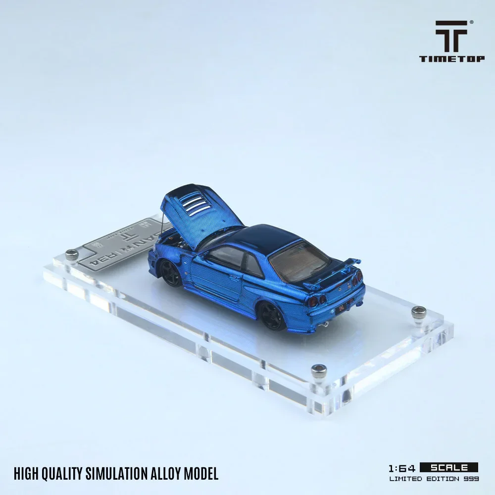 Vorverkauf TM 1:64 Skyline GTR R34 blau Carbon Motorhaube Druckguss Diorama Auto Modell Sammlung Spielzeug Zeit Top Micro