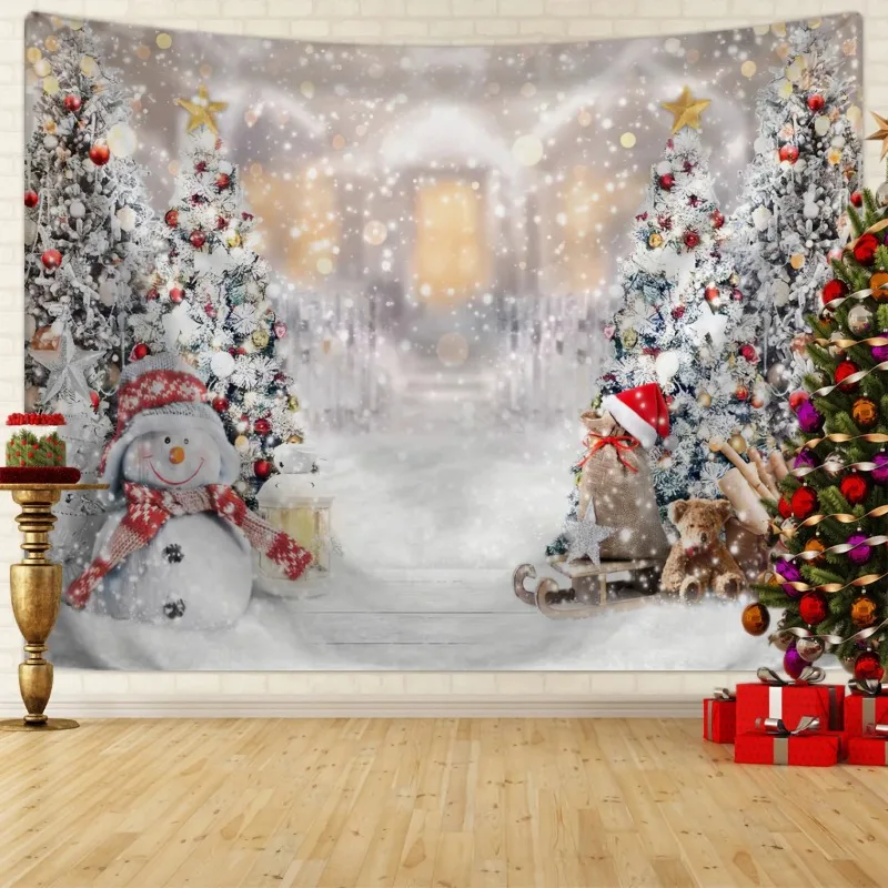

1pc Christmas tapestry, Christmas tree snow scene photography background cloth, Christmas event party shooting screen 180X320CM