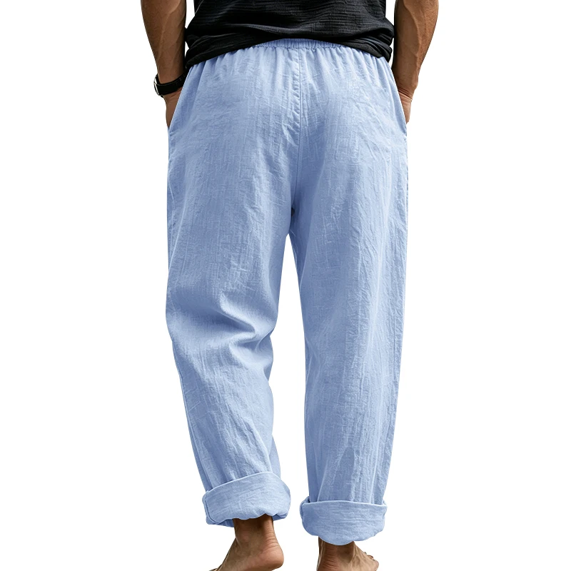 Sommerliche Herren-Leinenhose, Lässige Hawaiian-Hose mit Elastischem Kordelzug, Atmungsaktive Gerade Lange Hose mit Taschen für Alltag und Zuhause – Detail 31