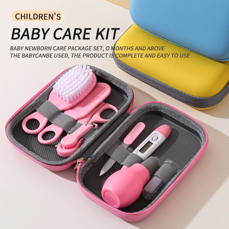 

8pcs Newborn Baby Care Kit Infant Brush and Comb Set Safety Care Set Thermometer Nose Inhaler Nail Clippers Baby Essentials