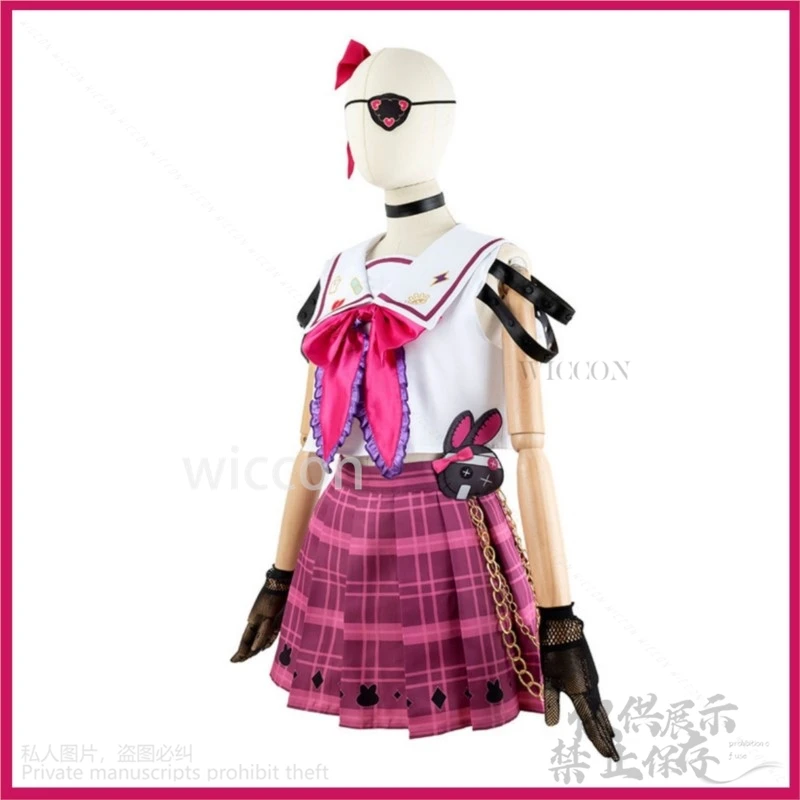 Anime virtuelle youtuber maria marionette cosplay kostüm nijisanji en marimari perücke jk uniform rock frau sexy party lolita anzug