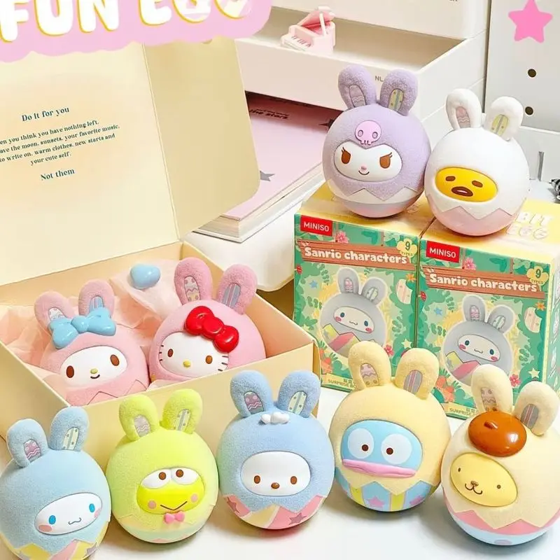 

Hot Miniso Sanrio Rabbit Fun Egg Series Blind Box Kuromi Kitty Pochacco Handmade Plush Doll Decoration Fashion Play Doll Doll
