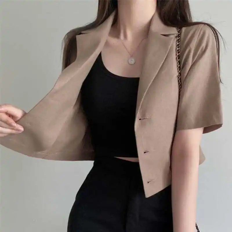Korean Style Casual Short Sleeve  Color Women's Summer Thin Loose Short Coat Elegant Outerwear Small Size Top