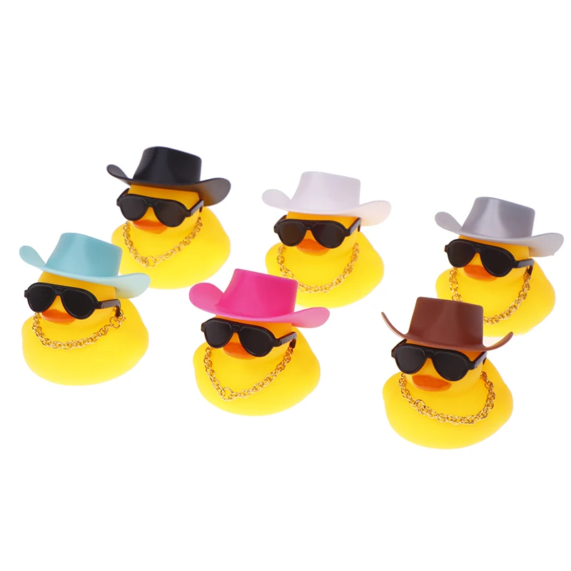 Accesorios geniales para coche, collar de sombrero de vaquero y gafas de sol, pato de goma, adornos para coche, decoraciones para salpicadero de coche, 1 Juego