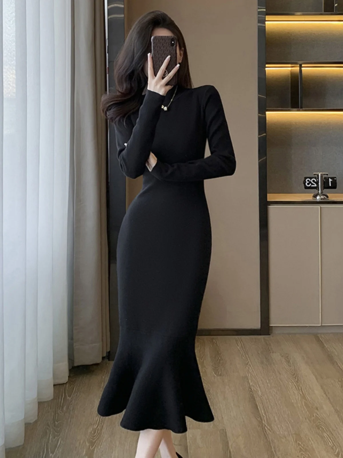 Hebe Sle Bla Malha Fi Tail Dr Cintura Alta Longo Sve Quente Fing Base Camada Dr para Outono Inverno Casaco Combinando